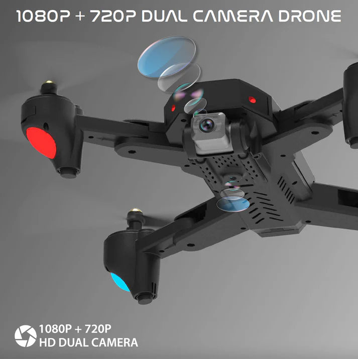 NABHYAAN Drone 1080 BLACK | WiFi HD 1080P + 720 P FPV Dual Camera Drone | PREMIUM BAG VERSION | Position Locking Drone