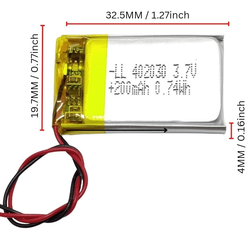 402030|3.7v|200mAh|Lithium Polymer Battery|Polymer Battery|Battery|Lipo Rechargeable|Lipo|BMS|batteries|electronic|components|Arrow|Arrowtech|Arrowtechcart|Arrowtechcat.com