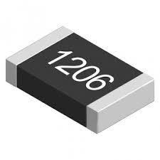 A black surface-mount resistor with white numerical digital labeling indicating the chip size (1206).