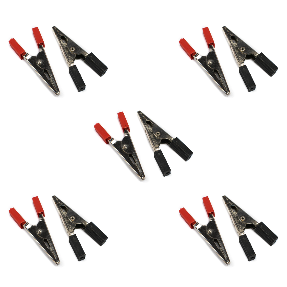 50mm Alligator Clip (Red & Black) Pair with Rectangular Grip (Pack of 10)
