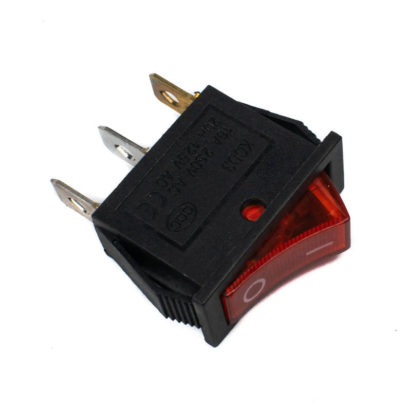 KCD3 16A 250V SPST Rocker Switch with Indicator (Red) with Copper Contacts (Pack of 20)