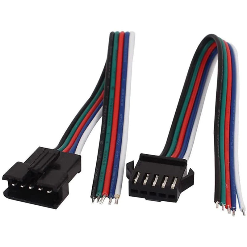 JST SM 5 Pin Plug Male and Female Connector Adapter with 250 mm Electrical Cable Wire for LED Light (Pack of 20)