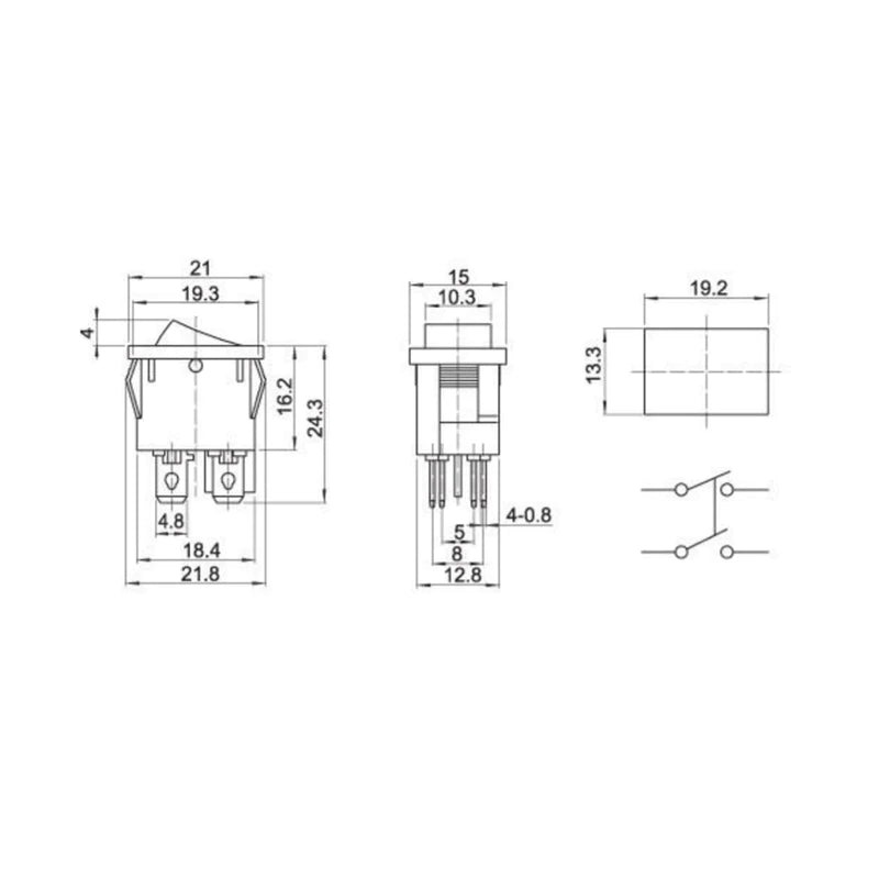 6A 250V SPDT ON-OFF Rocker Switch with Red Light (Pack of 20)