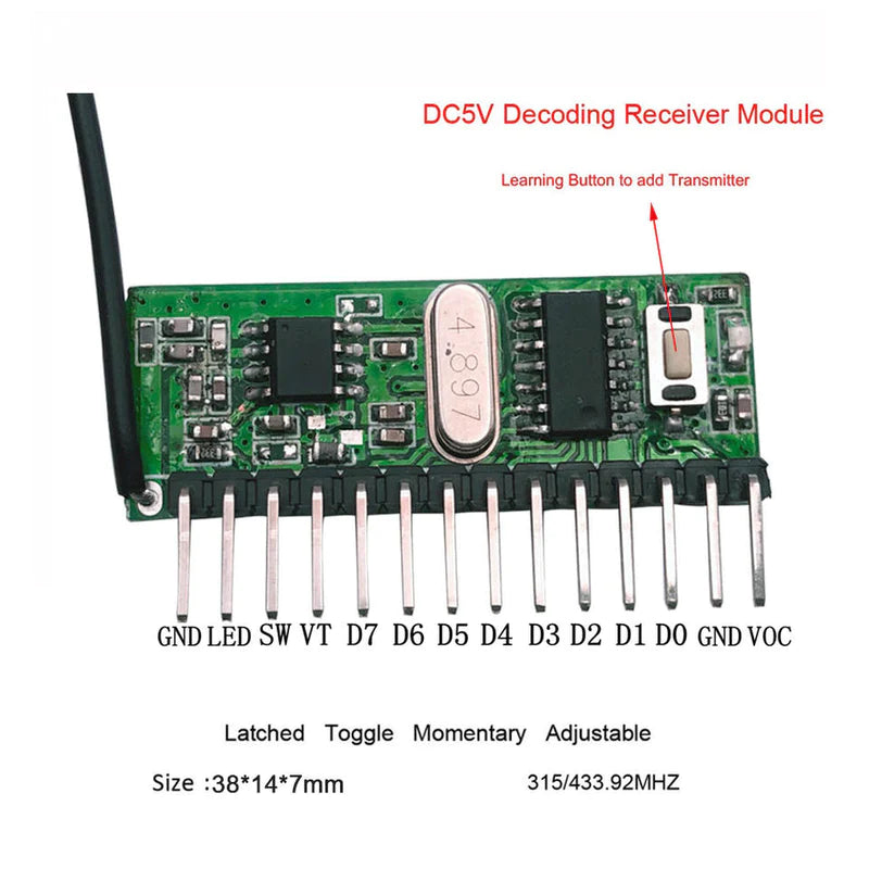 Qiachip 433/315Mhz Wireless Receiver Learning Code 1527 Fixed code 2260 Decoding Module 8 CHNNEL Output Learning Button