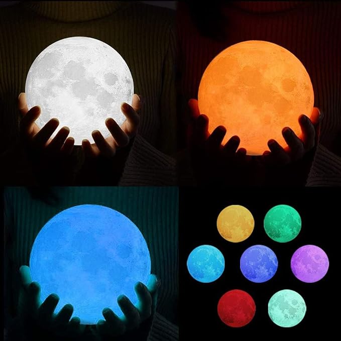   ARROWTECHCART    3D 7 Color Changeable Moon Night Lamp with Stand  
                3D Moon Lamp
	•	7 Color Changing Lamp
	•	Rechargeable Night Light
	•	Touch Sensor Lamp
	•	Wooden Stand Moon Lamp
	•	LED Moon Night Light
	•	Romantic Mood Lamp
	•	USB Charging Lamp
	•	Home Decor Light
	•	Gift for Kids & Couples Arrowtechcart