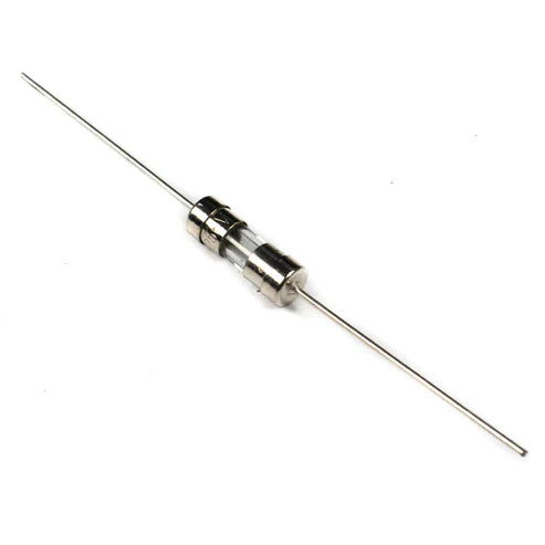 Metallic cylindrical component with two leads on a white background,500mA 250V 3.9x11mm miniature glass fuse for electronic circuit protection,500mA,250V,3.9x11mm,miniature glass fuse,electronic circuit protection