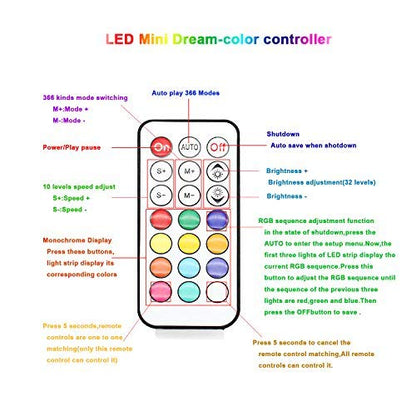 5-24V LED2017-IR LED Light Strip Wireless Remote Mini WS28xx RGB Controller (2048px, 361modes)
