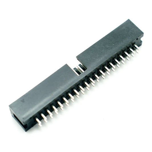 A 40 Pin FRC Shrouded Male Box Connector with 2.54mm Pitch, showing the top view with the metallic pins visible