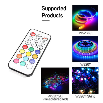 5-24V LED2017-IR LED Light Strip Wireless Remote Mini WS28xx RGB Controller (2048px, 361modes)