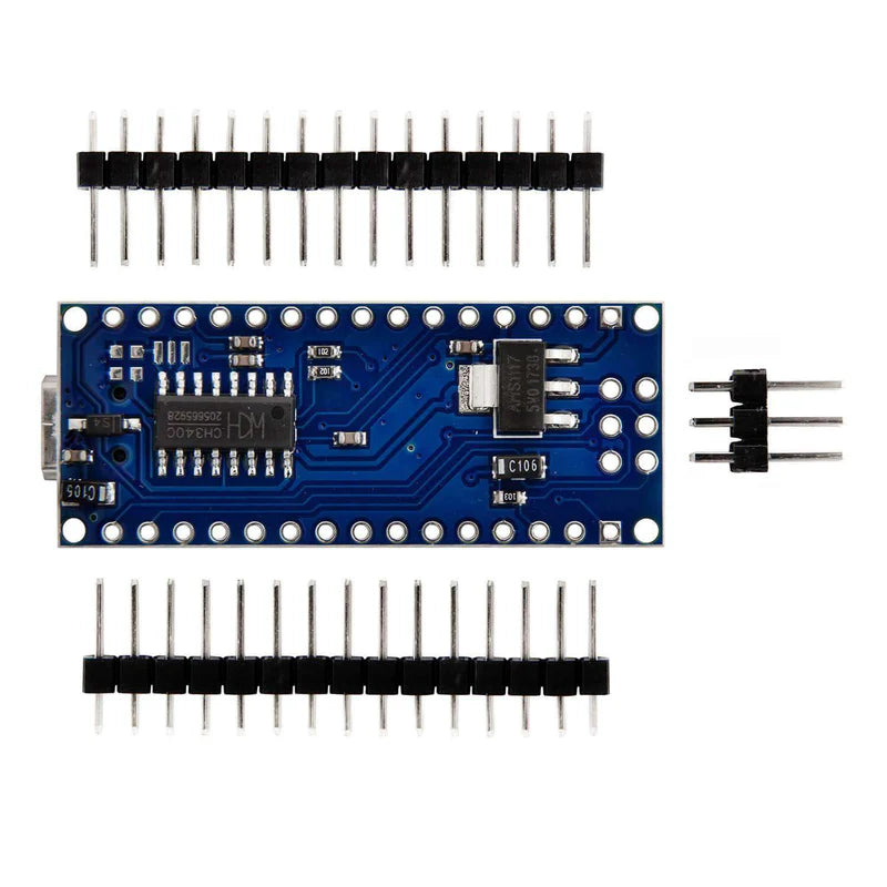Arduino Nano R3 ATmega328P development board – pin headers unsoldered, compatible with breadboard projects
