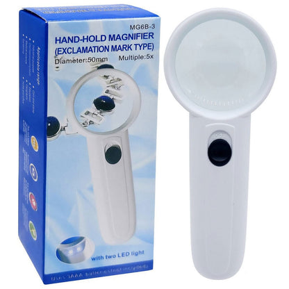 50 mm Hand Held Magnifier with 5X Magnification and LED Lights