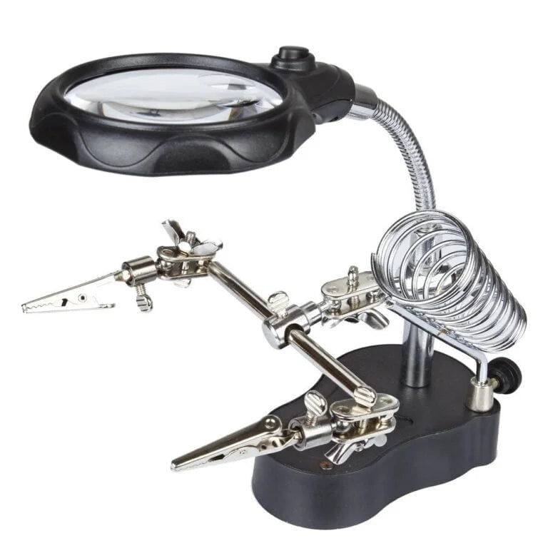 Hoki 5 in 1 | Hoki 5 in 1 Helping Hand  | MAGNIFYING GLASS |  Magnifying Glass Solder Stand PCB holder | Magnifying Glass Solder Stand | Magnifying Glass with LED Lights | PCB holder | 12x Magnifying glass | component | Magnifying 12x | electronic components | Arrowtech | arrowtechcart | arrowtechcart.com