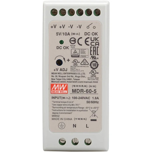 MDR-60-5 Mean Well SMPS 5V 10A Compact DIN Rail Power Supply