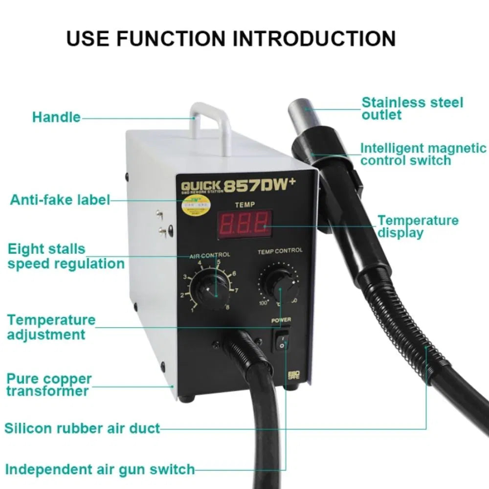 QUICK 857DW+ Lead Free Adjustable Hot Air SMD Rework Station