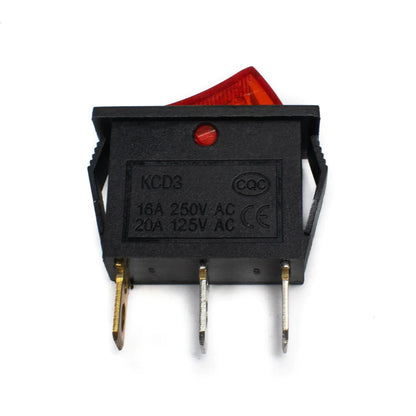 KCD3 16A 250V SPST Rocker Switch with Indicator (Red) with Copper Contacts