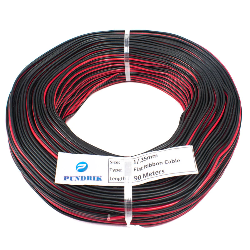 28 AWG Single Strand 2 Wire Ribbon Cable 90 Meter (Red & Black) 1/0.35 ...