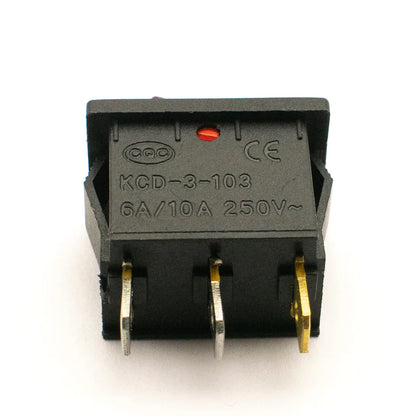 6A 250V SPST ON-OFF Rocker Switch 3 Pin with Red Light (Pack of 20)