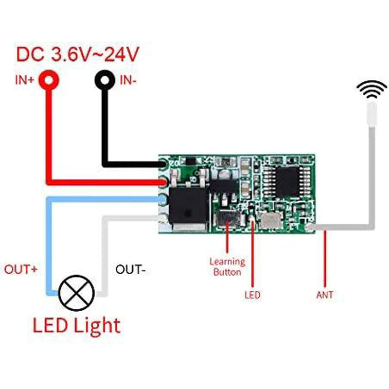 QIACHIP Wireless 433Mhz RF Module Receiver Remote Control Built-in Learning Code 1527 Decoding 1 channel output with MOSFET Current Driver