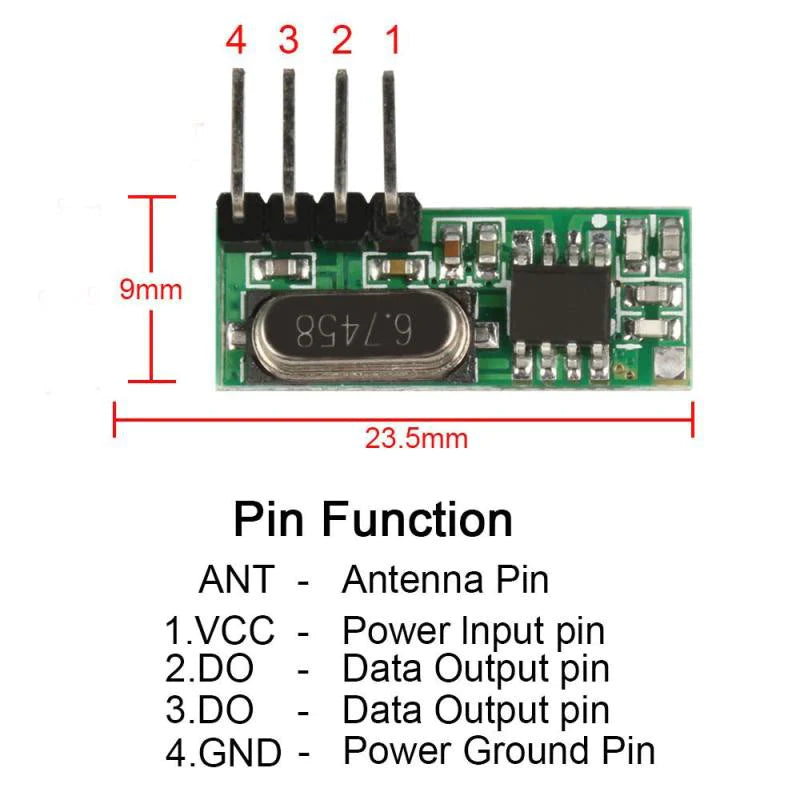 433mhx Rx Module RF Receiver Module 433MHz 433.92MHz RX217 RX500 with antenna ...