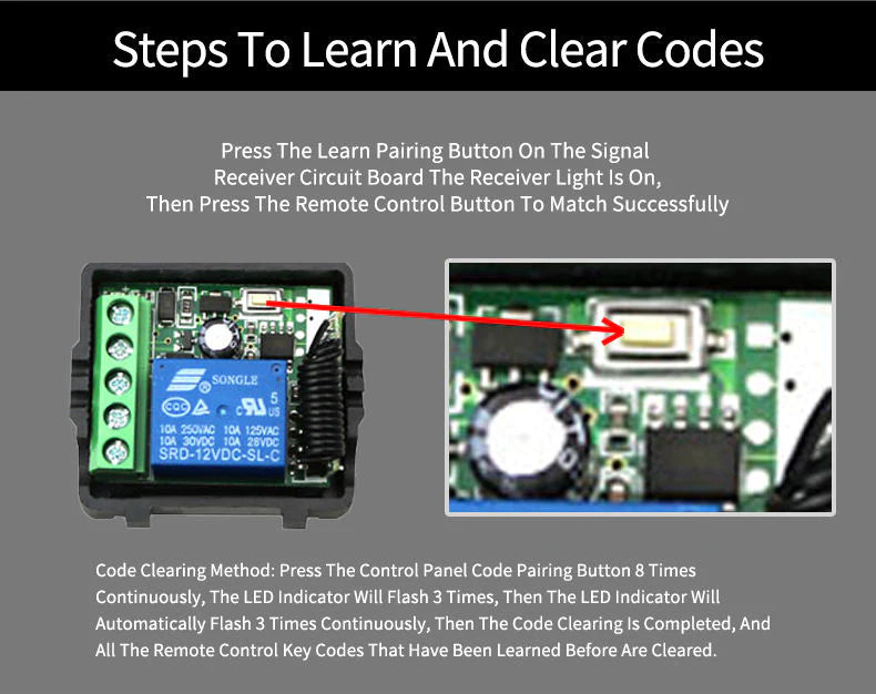 DC 12V 10A 433MHz Single Channel Relay Module RF Wireless Remote Control Switch Receiver and Remote Control Transmitter